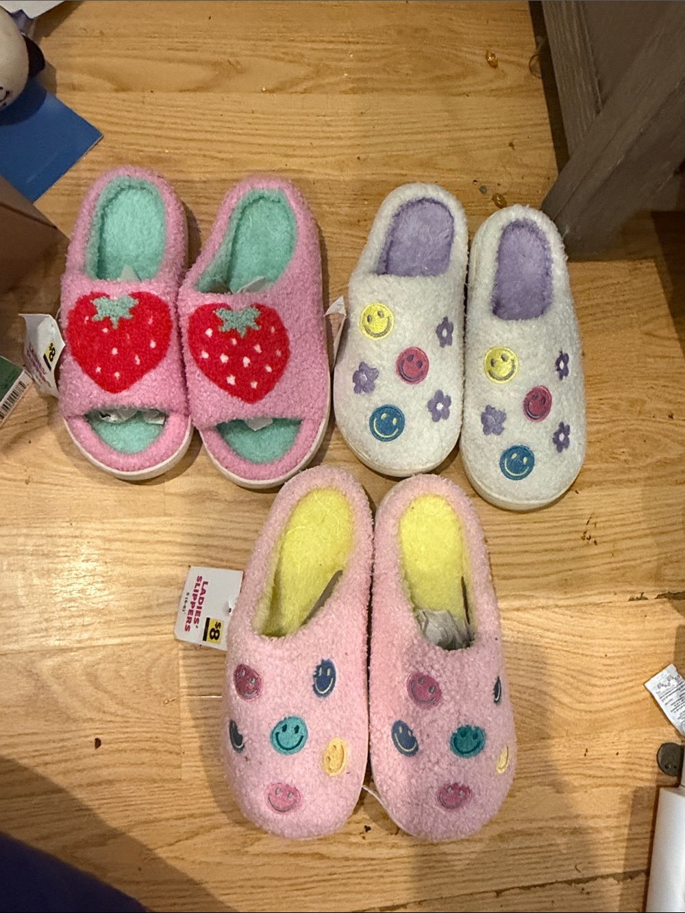 Lot of NWT Size 5/6 - Pink Strawberry & Smile Designs Fuzzy Slippers